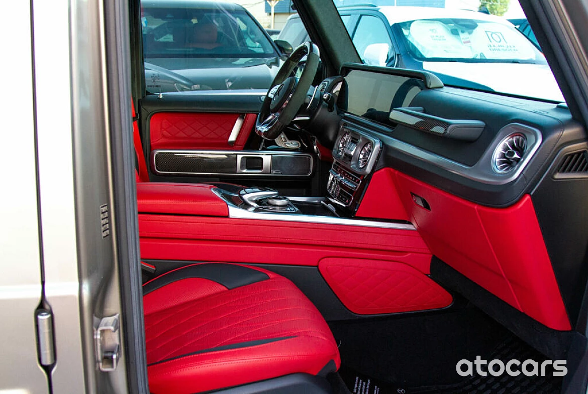 MERCEDES BENZ AMG G63 Mojavi Silver Inside red Model 2021.